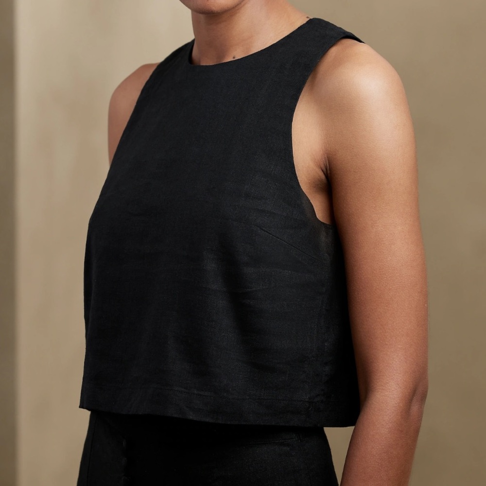 Banana Republic CROPPED LINEN-BLEND COVERED BUTTON TANK black part skirt set